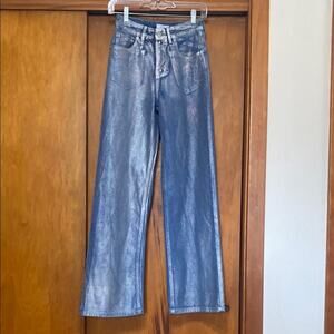 Forever 21 Wide Leg Jeans High Rise Metallic Silvery Iridescent 31” Inseam - 24